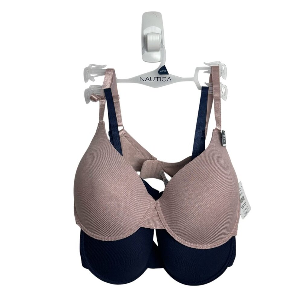 Nautica Intimates Super Soft T-Shirt Bras 2-Pack 40DD Light Pink & Navy Everyday